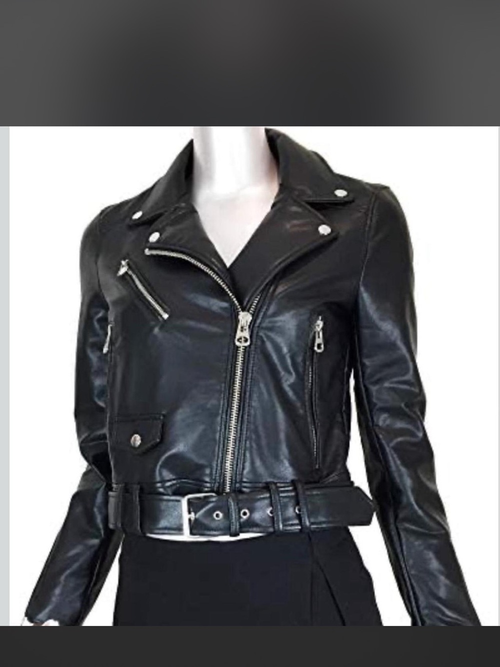 Zara Black Faux Leather Biker Jacket with Belt